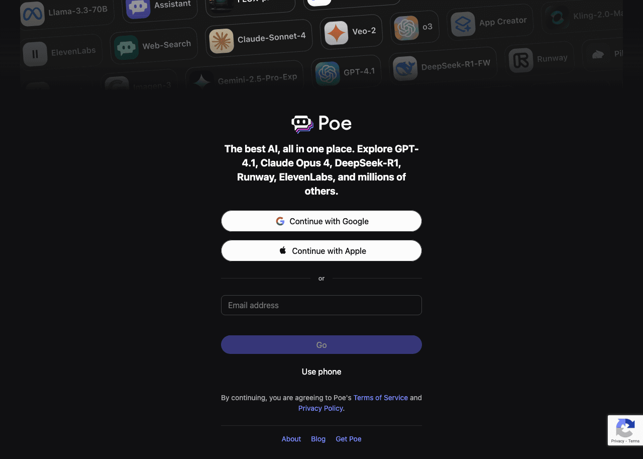 Poe Conversational AI showing ai model aggregation - 100+ AI models. One seamless experience.