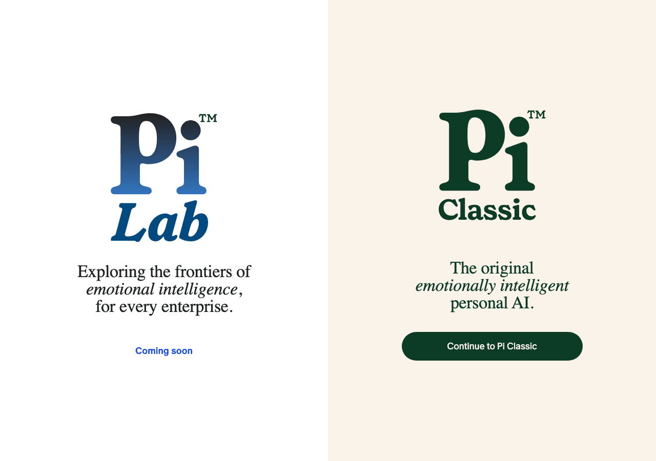Pi Conversational AI showing Conversational AI - Your personal, emotionally intelligent AI companion