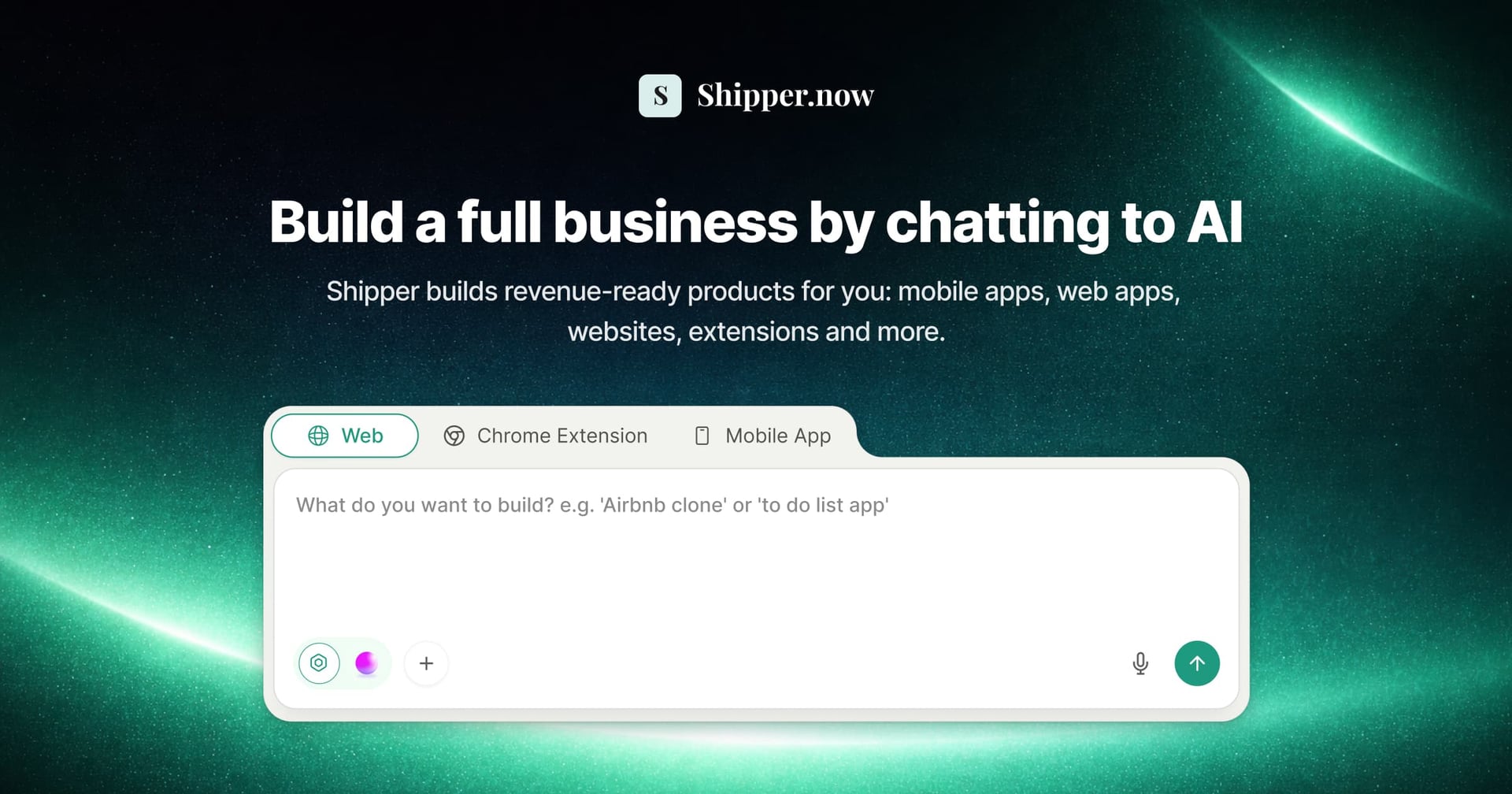 Shipper.now Code Assistance showing Code Assistance - Turn your ideas into real apps, in a minute.