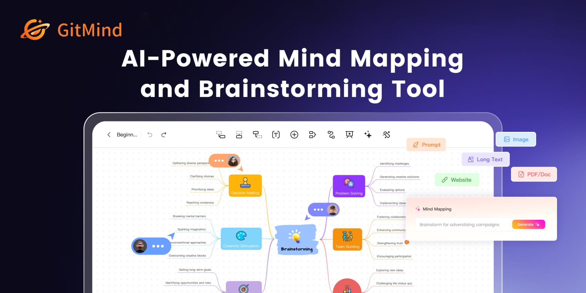 GitMind Conversational AI showing Conversational AI - The AI-powered mind mapping tool