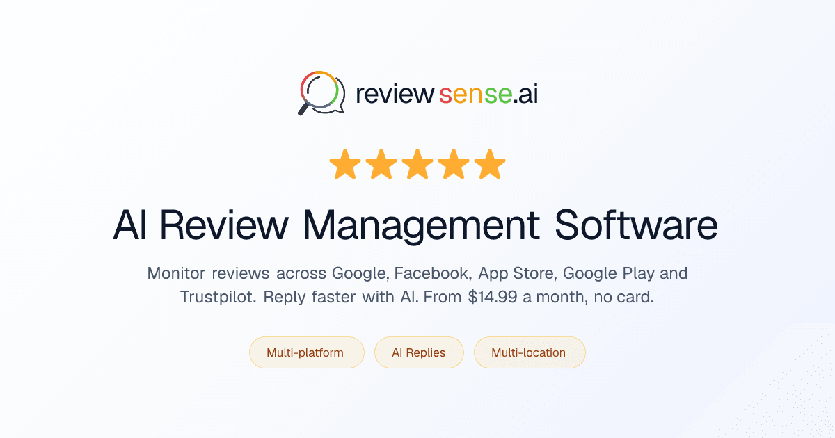 ReviewSense Data Analytics showing Data Analytics - Understand reviews. Reply better. Act faster.