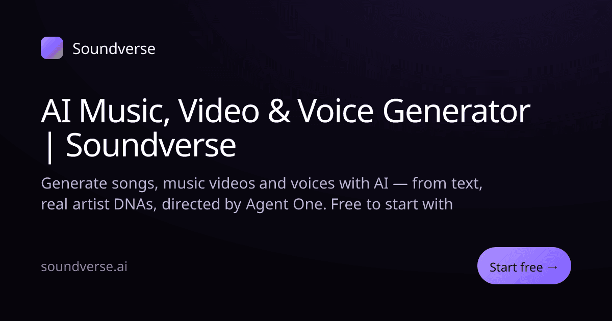 SoundVerse AI Music Generation showing ai music generation - AI studio for music, video, and voice — directed by Agent One.