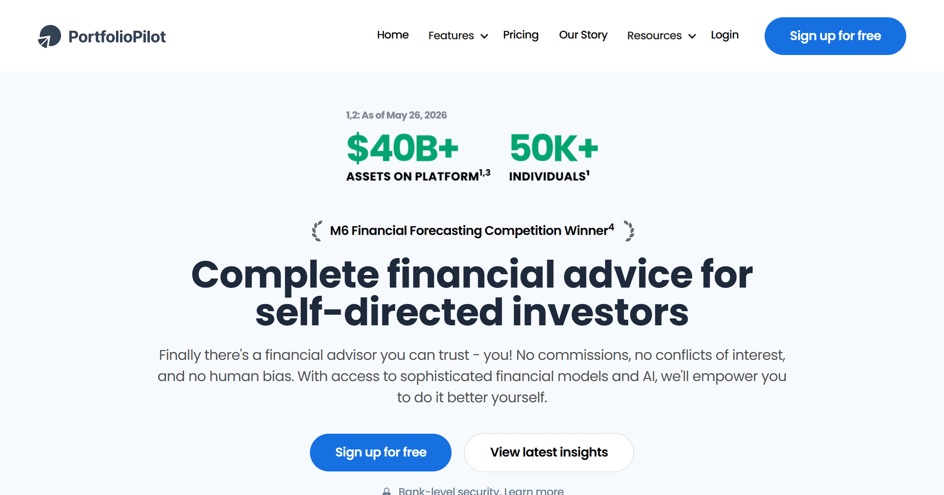 PortfolioPilot Data Analytics showing Data Analytics - AI-powered financial guidance for self-directed investors