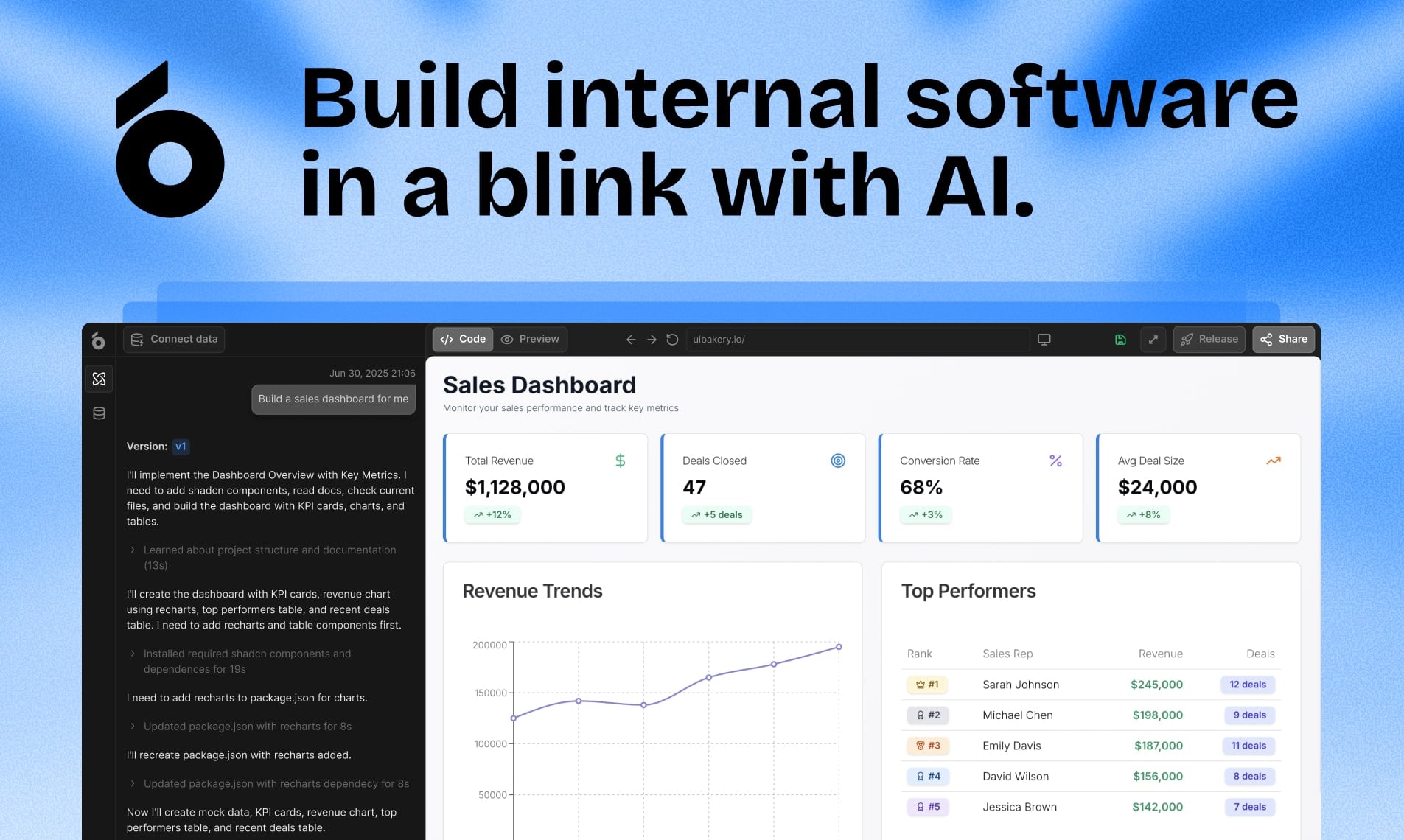 UI Bakery Productivity & Collaboration showing Productivity & Collaboration - Build internal tools faster than ever