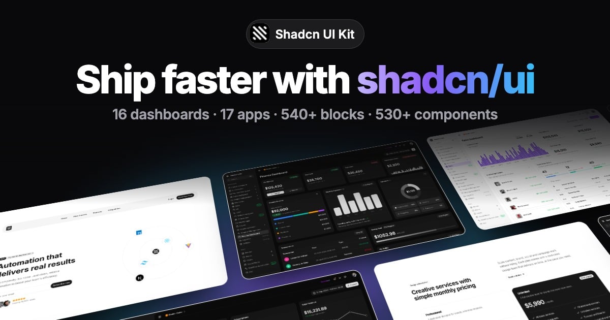 Shadcnuikit Design showing Design - Shadcn UI Kit is a collection of admin dashboards, website templates, components, UI bloc