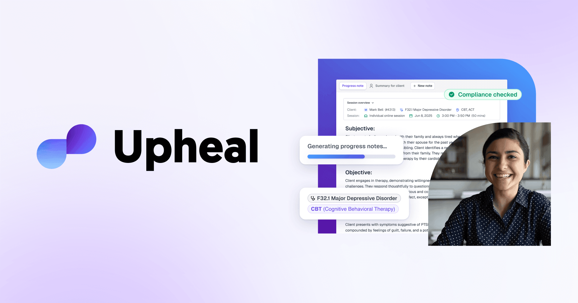 Upheal Productivity & Collaboration showing Productivity & Collaboration - AI Therapy Notes, Scheduling & Billing - EHR for T