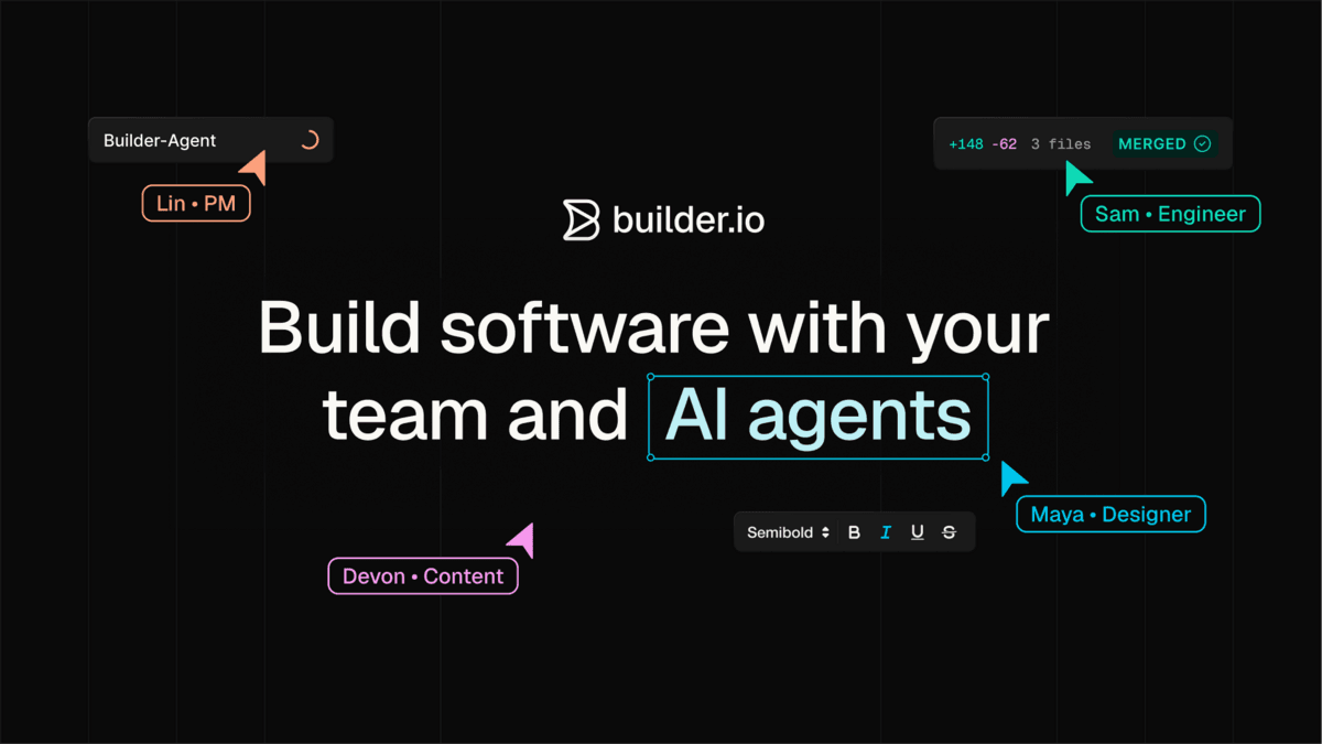 Builder.io Design showing visual development platform - AI Frontend Engineer