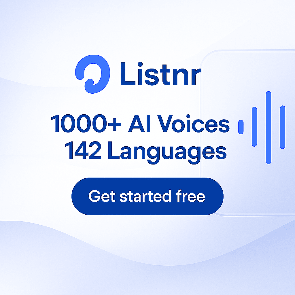 Listnr AI Audio Generation showing Audio Generation - AI voice generator for natural speech — TTS, cloning, and translation.