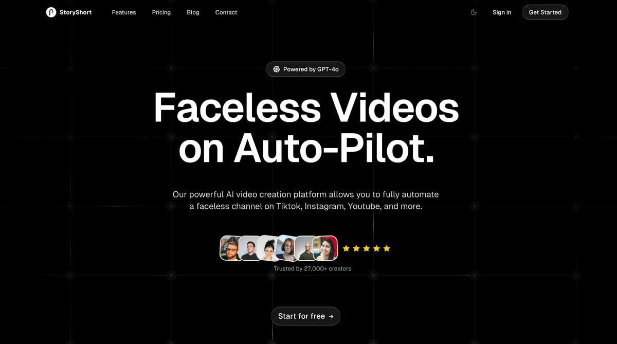 StoryShort AI Video Generation showing Video Generation - Create viral faceless videos—AI-powered, ready for TikTok & YouTube