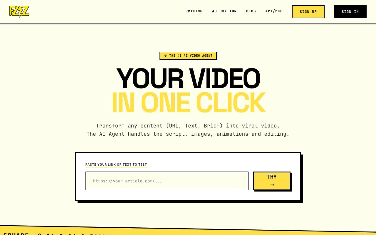 Fliz Video Generation showing Video Generation - Your video in one click. Transform any content into viral video.