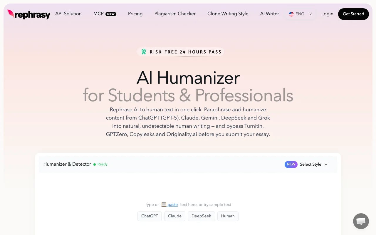 Rephrasy Writing & Translation showing Writing & Translation - Make AI Text Human-Like