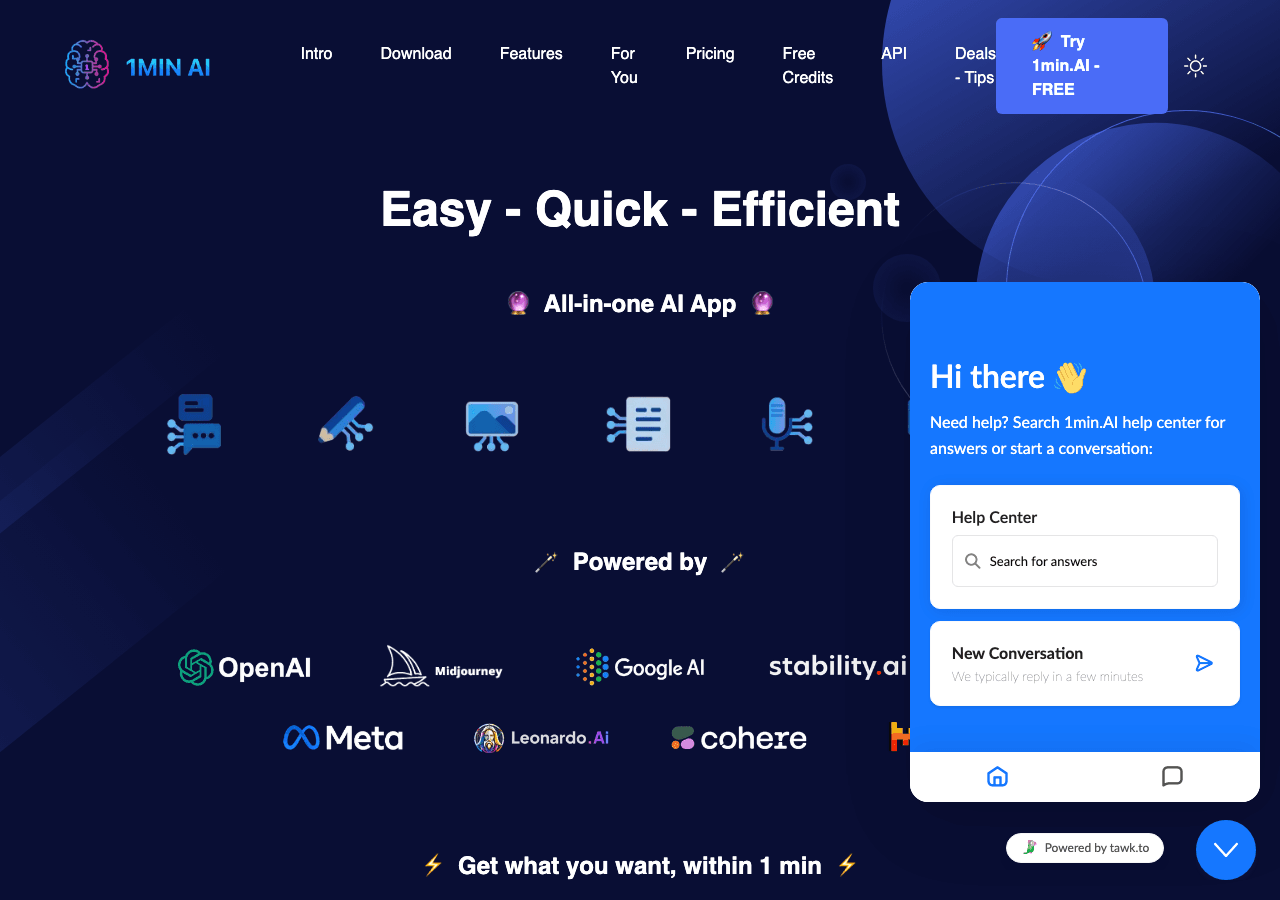 1min.AI Productivity & Collaboration showing Productivity & Collaboration - Transforming the way you create content