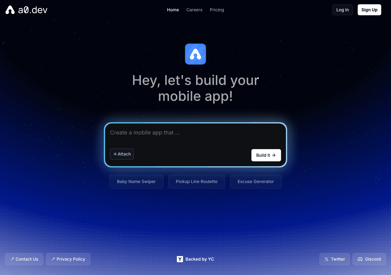 a0.dev Code Assistance showing Code Assistance - Ship Mobile Apps to App Store & Google Play with AI
