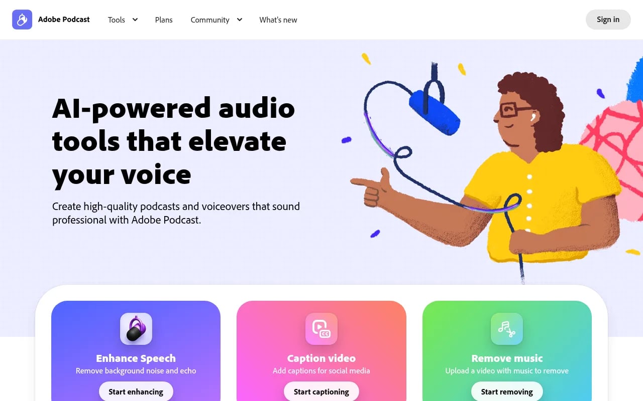 Adobe Podcast Audio Editing showing Audio Editing - Your all-in-one AI solution for audio and video podcast creation