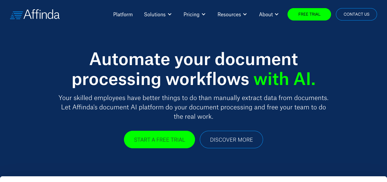Affinda Data Analytics showing Data Analytics - AI-Powered Intelligent Document Processing