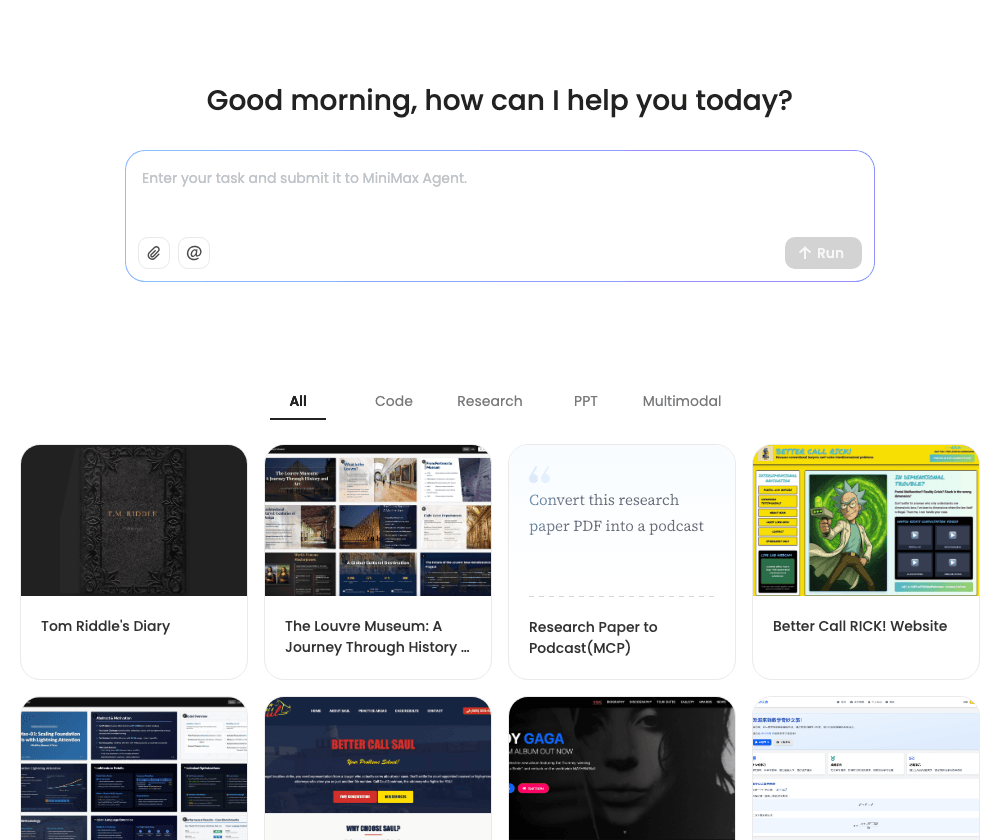 MiniMax Agent AI Agents showing ai productivity assistant - Minimize Effort, Maximize Intelligence