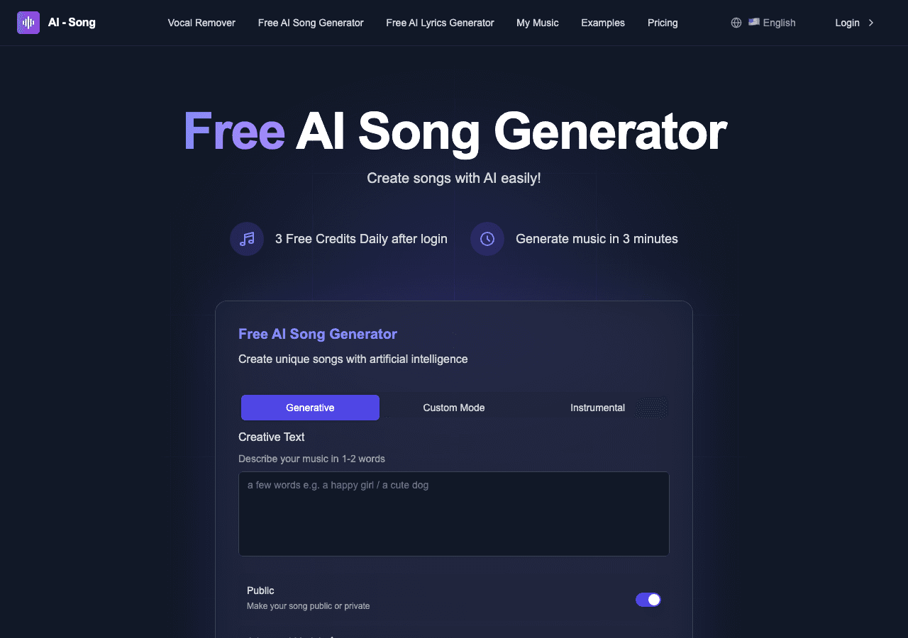 AI-Song Audio Generation showing ai music generator - Create original songs with the power of AI – free, fast, and unique
