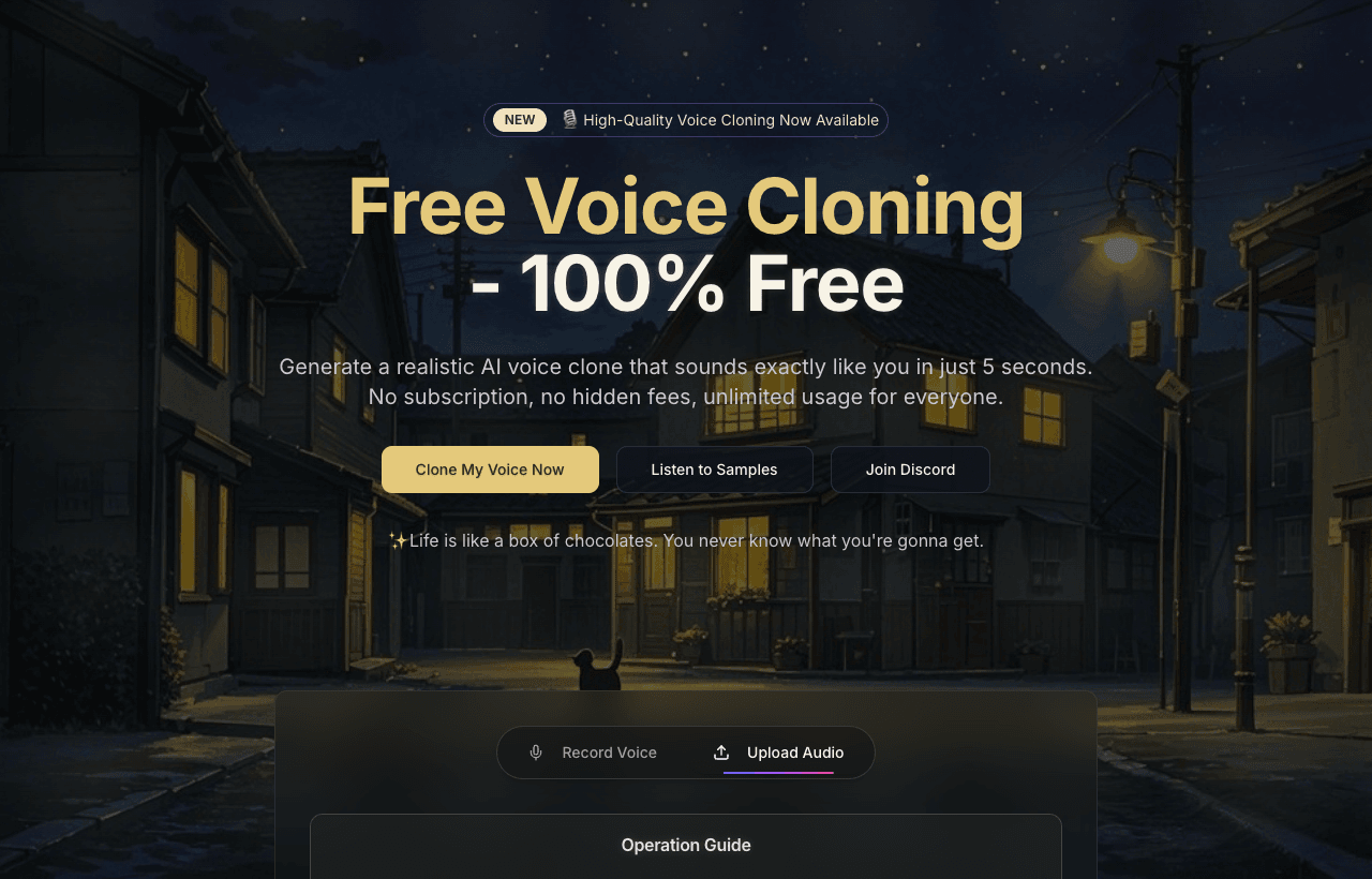 MixVoice Audio Generation showing Audio Generation - Clone your voice in seconds, in any language.