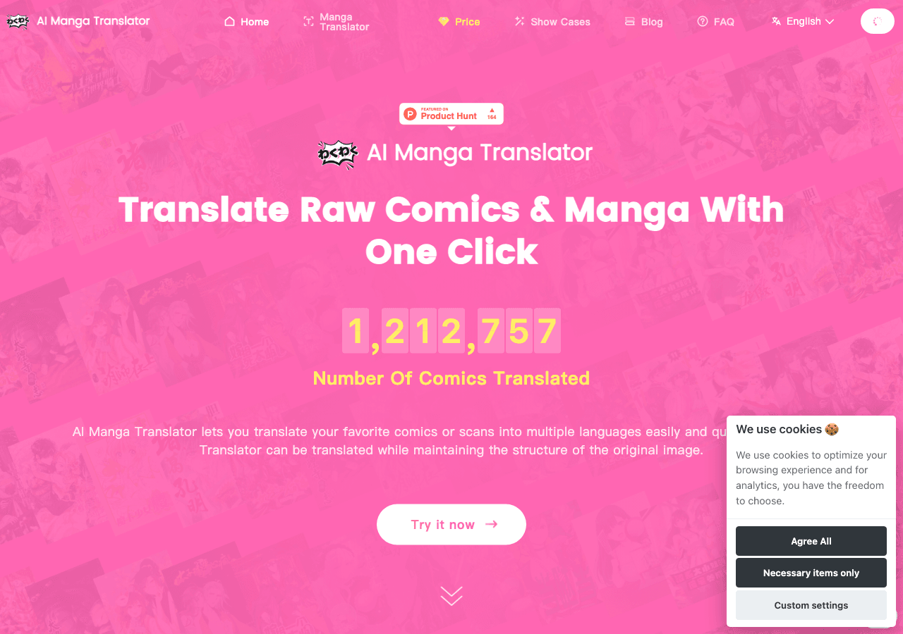 AI Manga Translator Writing & Translation showing Writing & Translation - Effortless multilingual manga translation powered b
