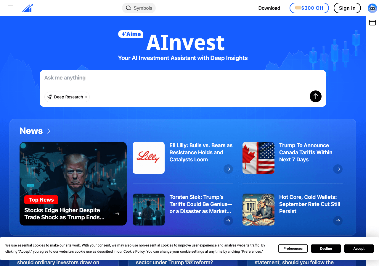 AInvest Data Analytics showing Data Analytics - Empowering your investment decisions with AI