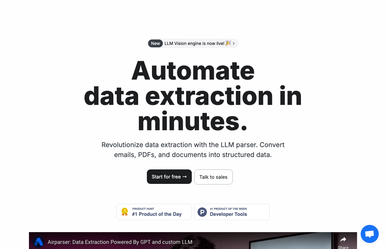 Airparser Data Analytics showing Data Analytics - Effortless Data Extraction