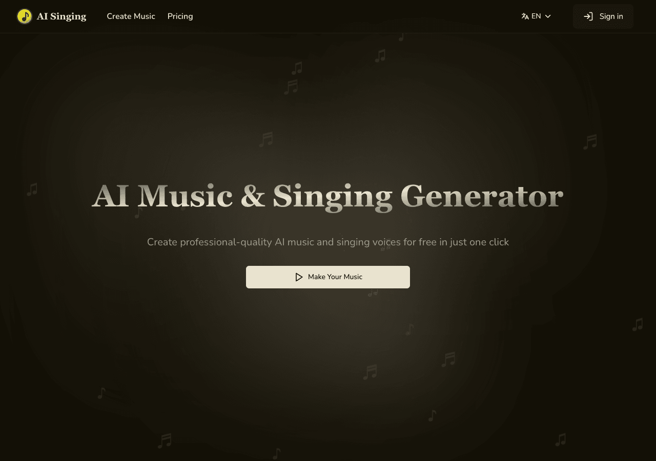 AI Singing Music Generation showing Music Generation - Free AI music and singing voice generator