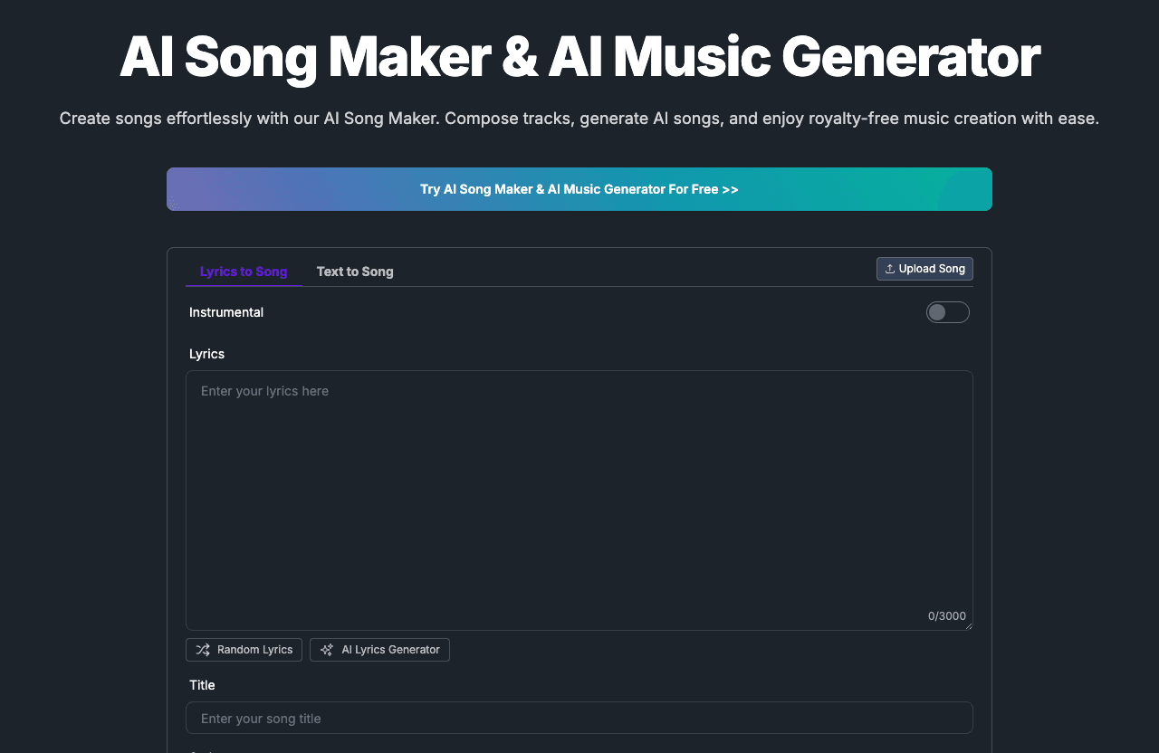 AI Song Maker Music Generation showing Music Generation - Unleash Your Musical Creativity with AI