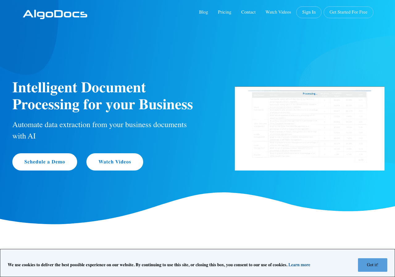 AlgoDocs Data Analytics showing Data Analytics - Intelligent Document Data Extraction & Automation