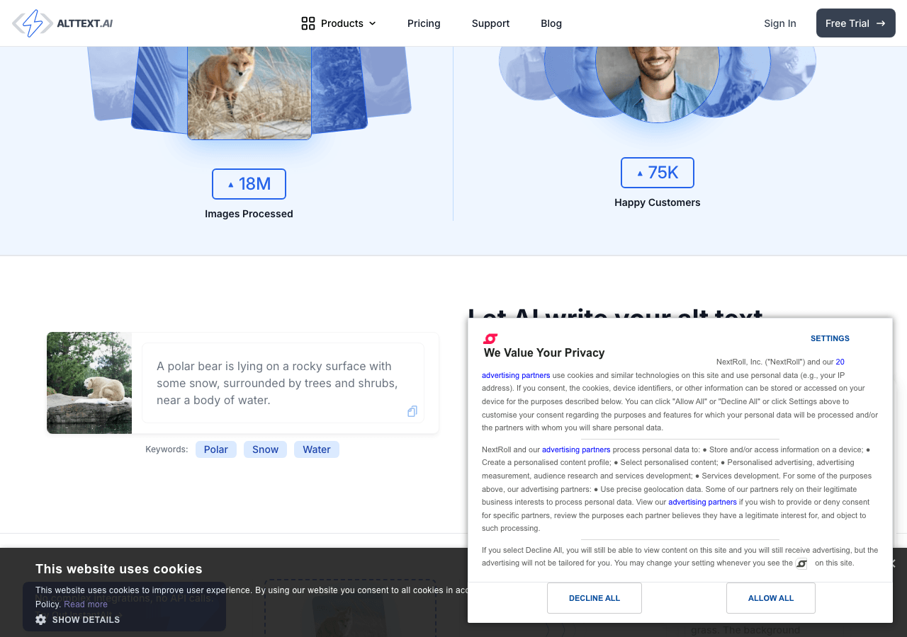 AltText.ai Writing & Translation showing Writing & Translation - Automate alt text, boost accessibility, and improve SEO on e