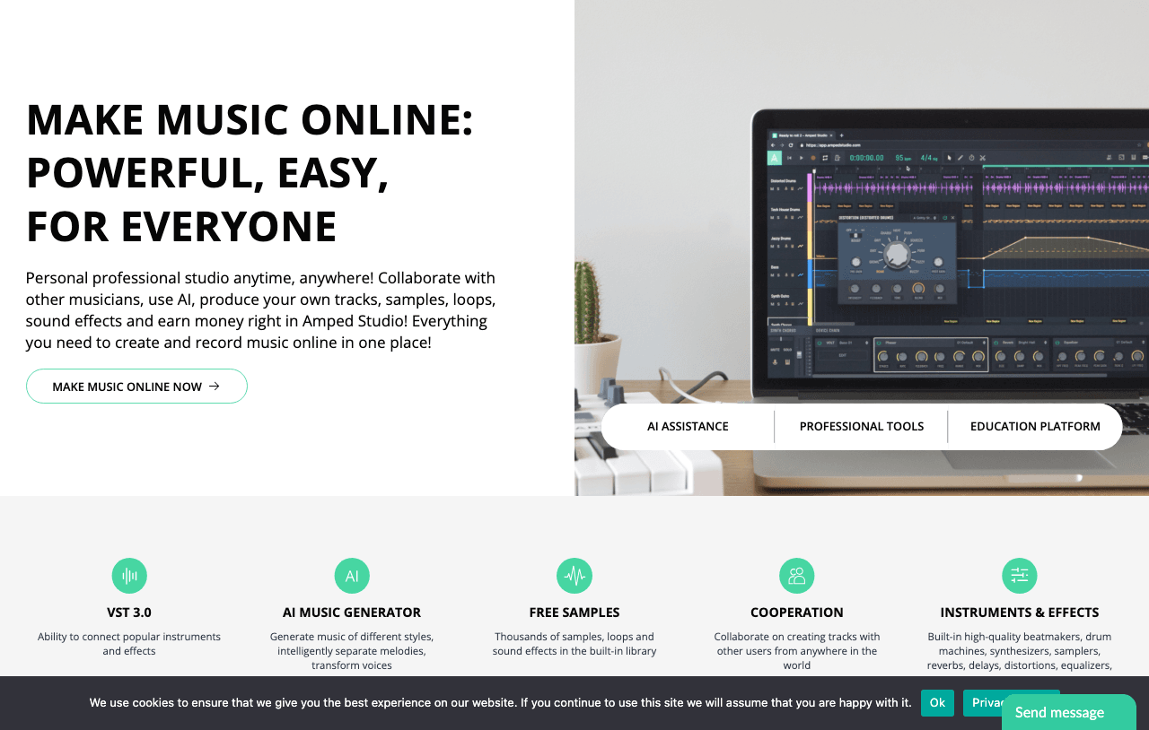 Amped Studio Music Generation showing Music Generation - The Cloud Digital Audio Workstation