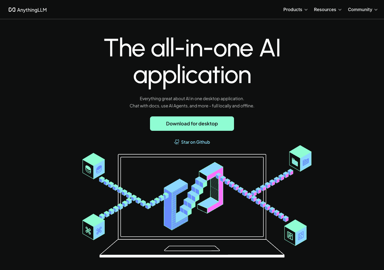 AnythingLLM Conversational AI showing Conversational AI - AI Assistants for Everyone. Local. Private. Customizable.