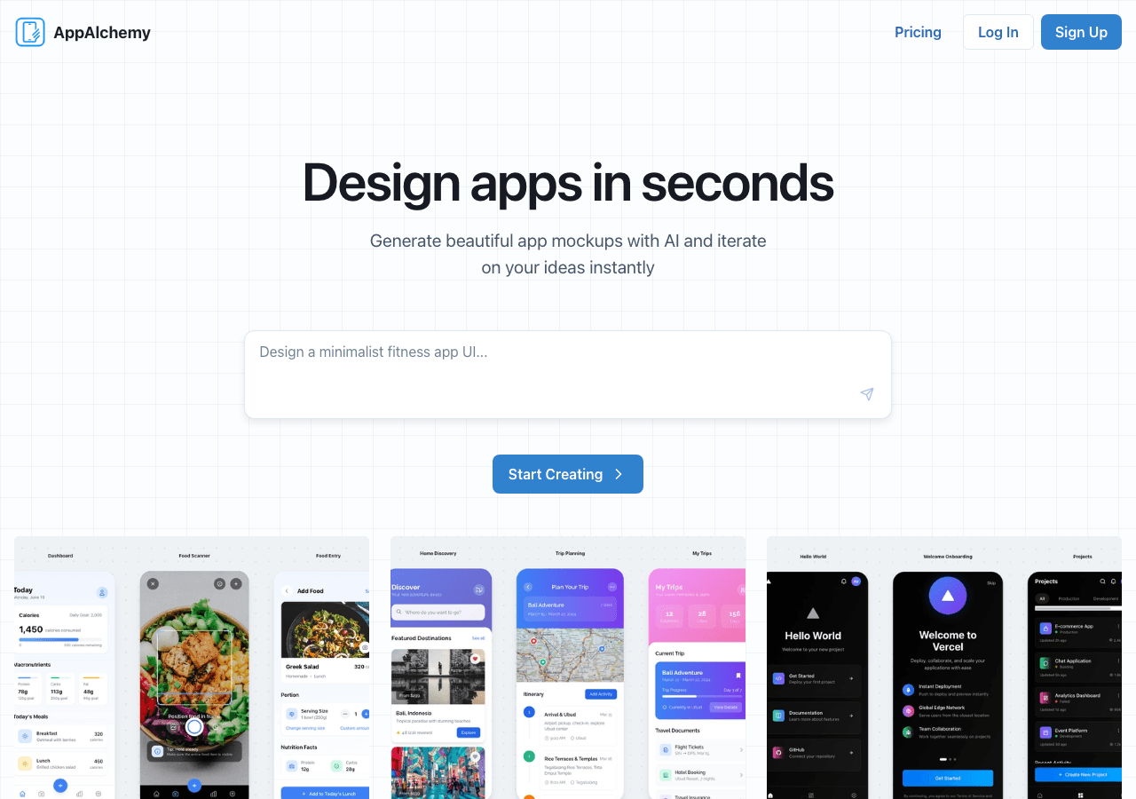 AppAlchemy.ai Design showing Design - Design apps in seconds