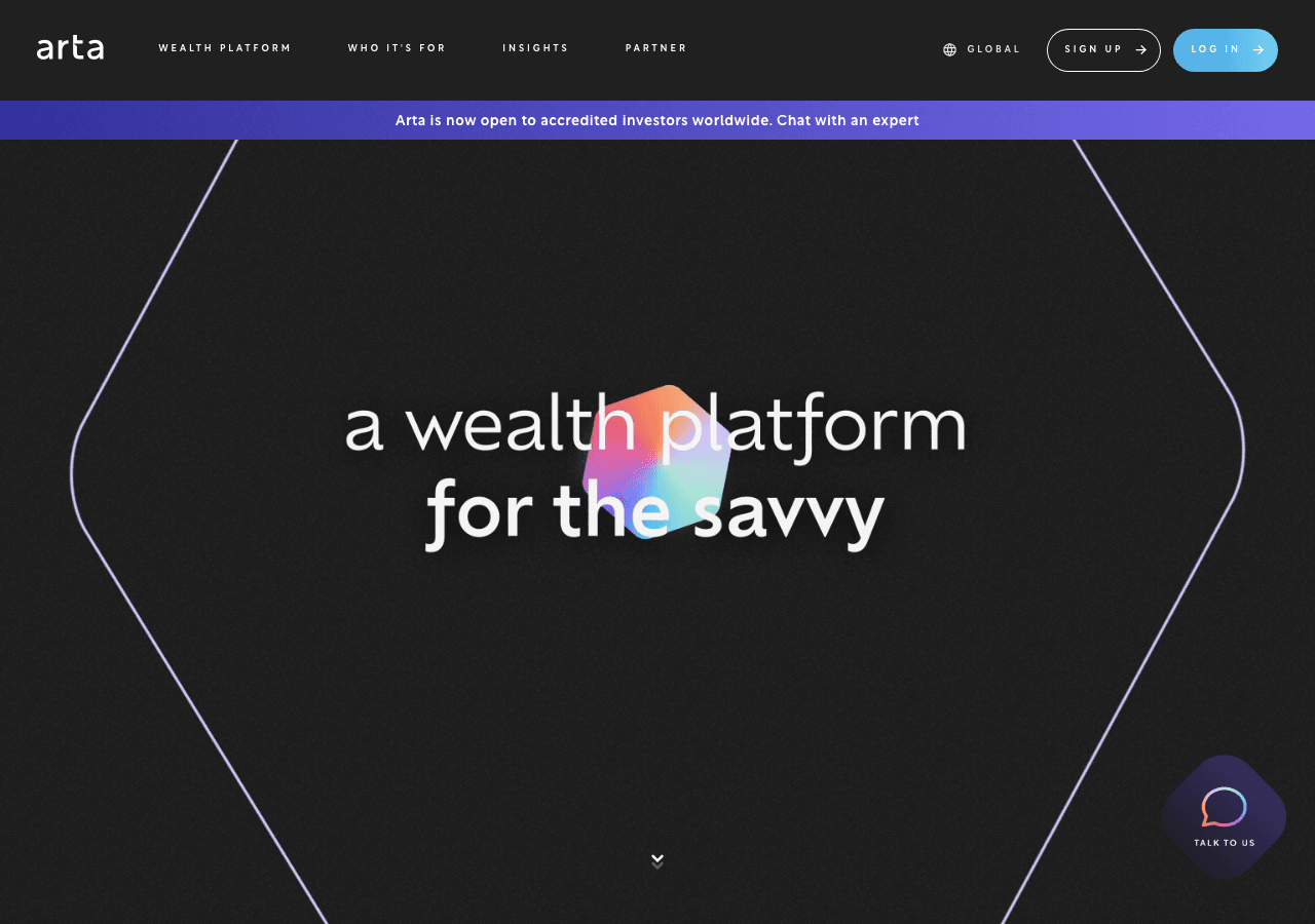 Arta Finance Conversational AI showing Conversational AI - Empowering you to build your financial future with AI-driven wealt