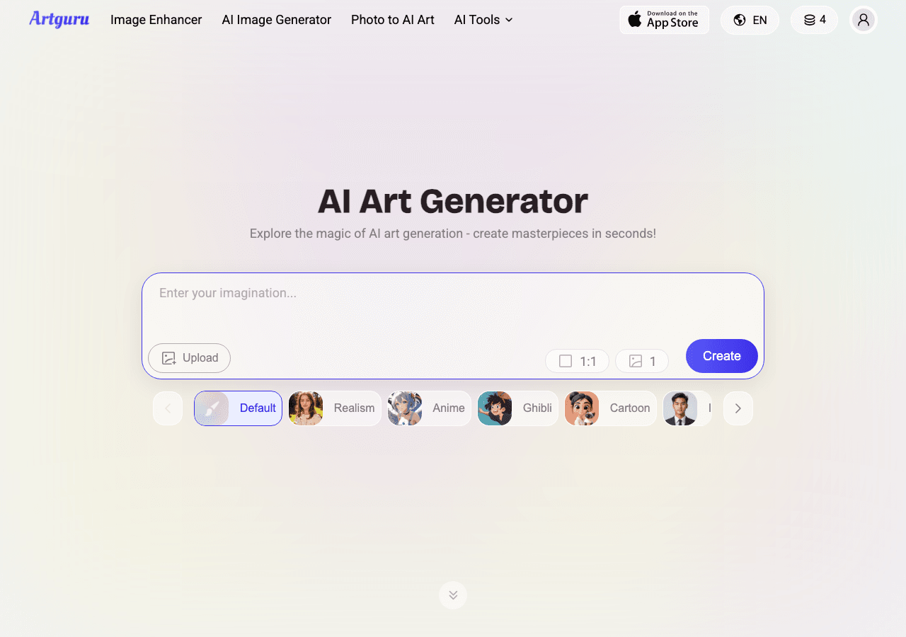 Artguru Image Generation showing Image Generation - Transform your ideas into stunning art with AI