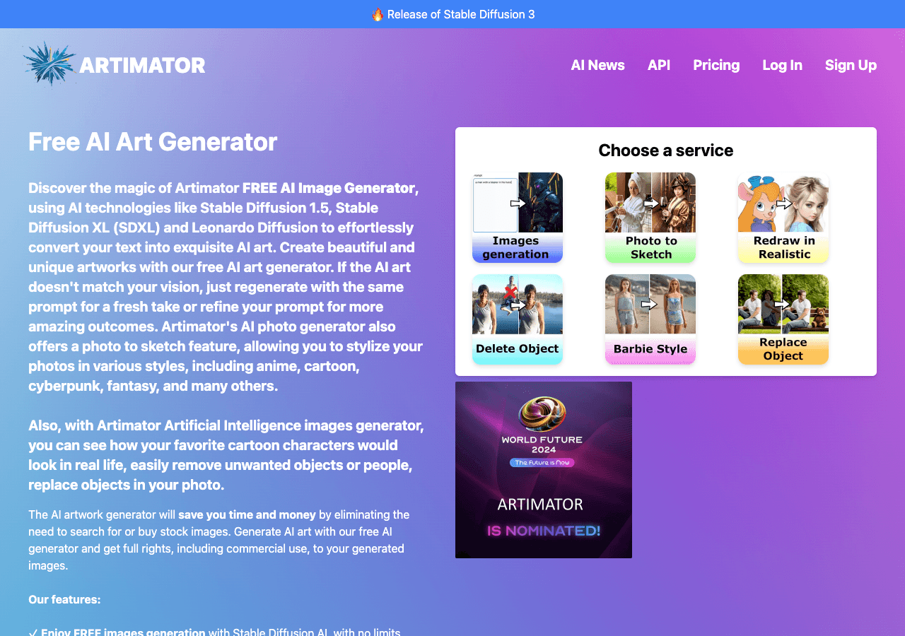 Artimator Image Generation showing Image Generation - Bringing Art to Life with AI