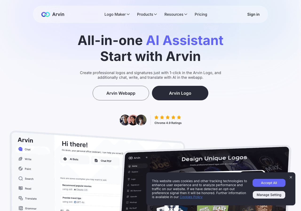 Arvin AI Conversational AI showing Conversational AI - Best ChatGPT Chrome Extension Powered by GPT-4o