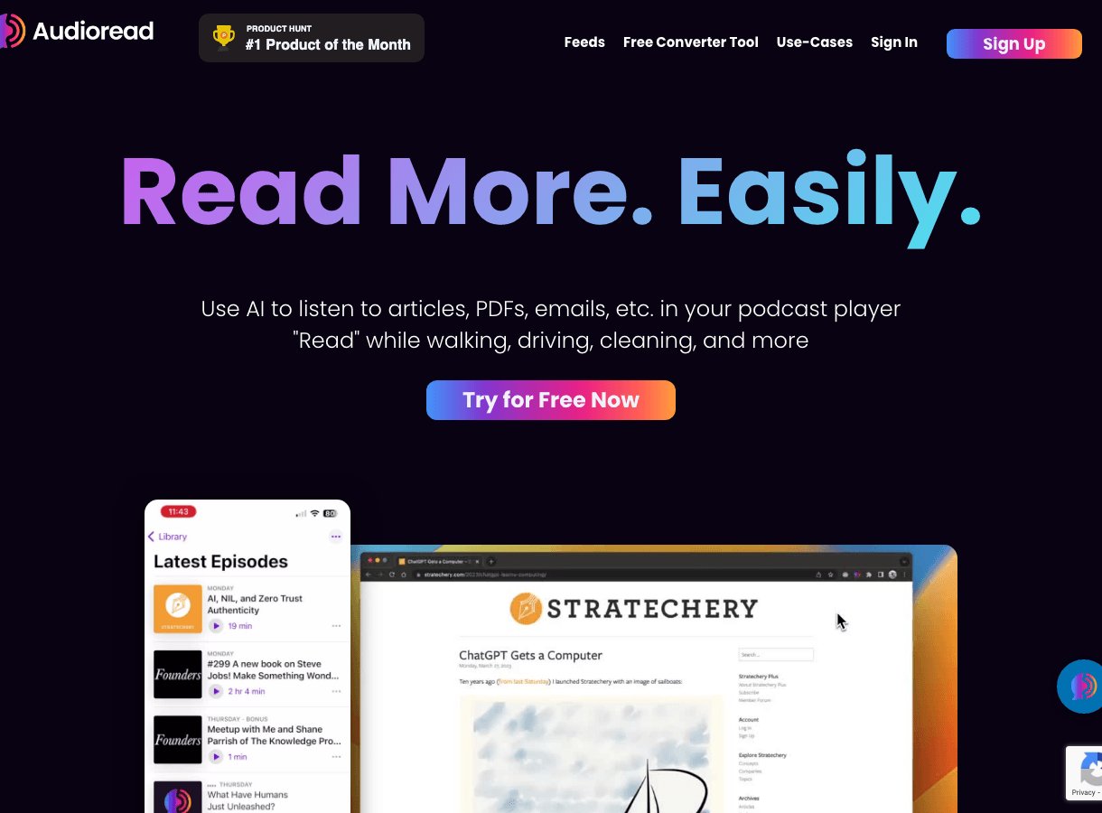 Audioread Audio Generation showing Audio Generation - Listen to your reading list