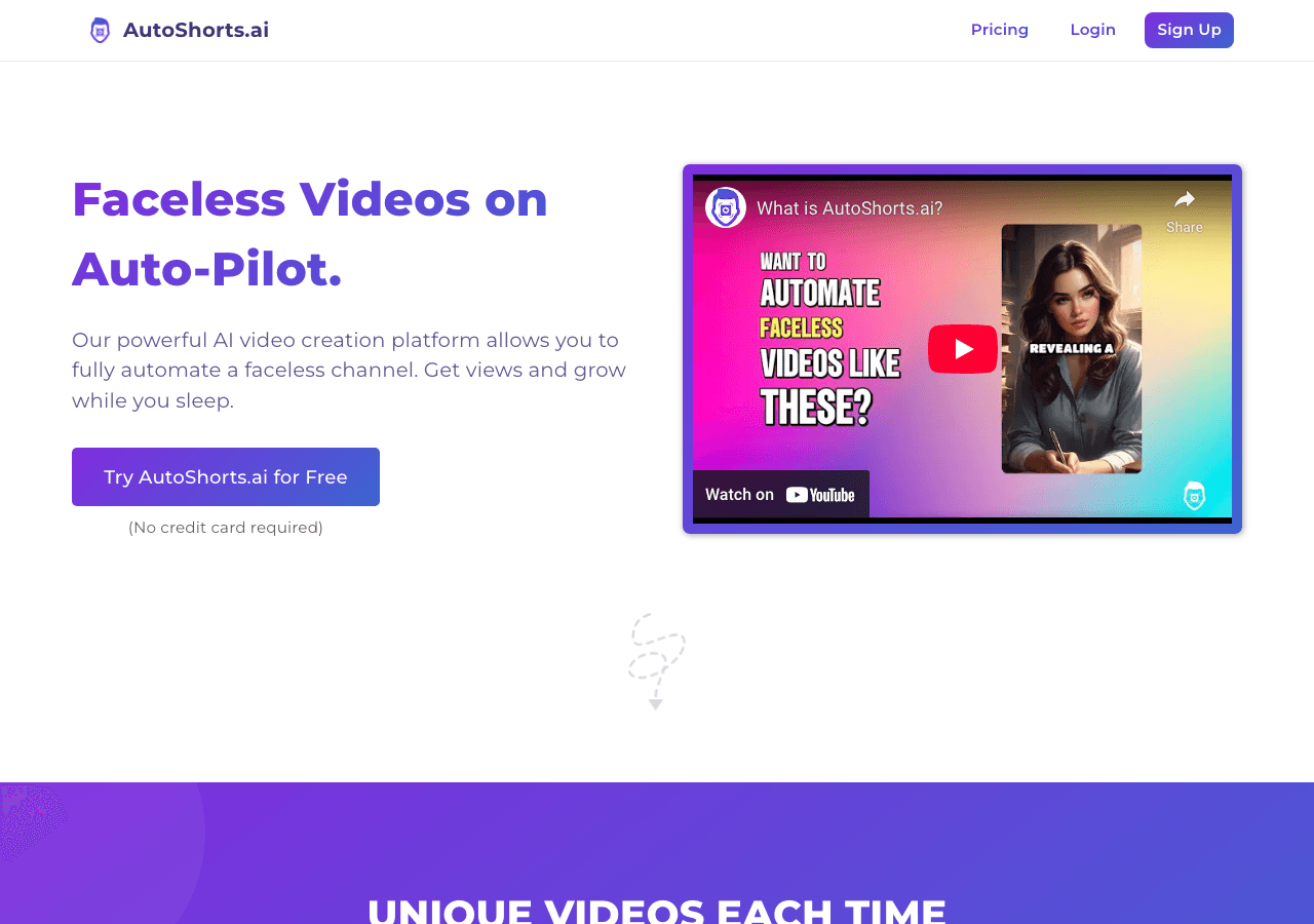 AutoShorts.ai Video Generation showing Video Generation - Faceless video generator for TikTok and YouTube