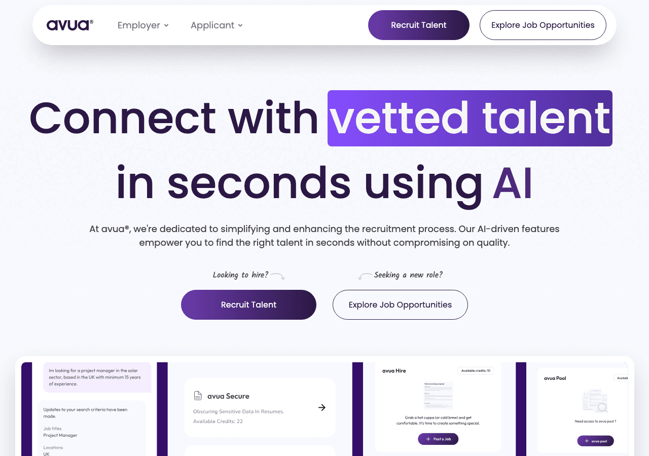avua Productivity & Collaboration showing Productivity & Collaboration - Your AI Hiring Platform - Revolutionizing recruitmen
