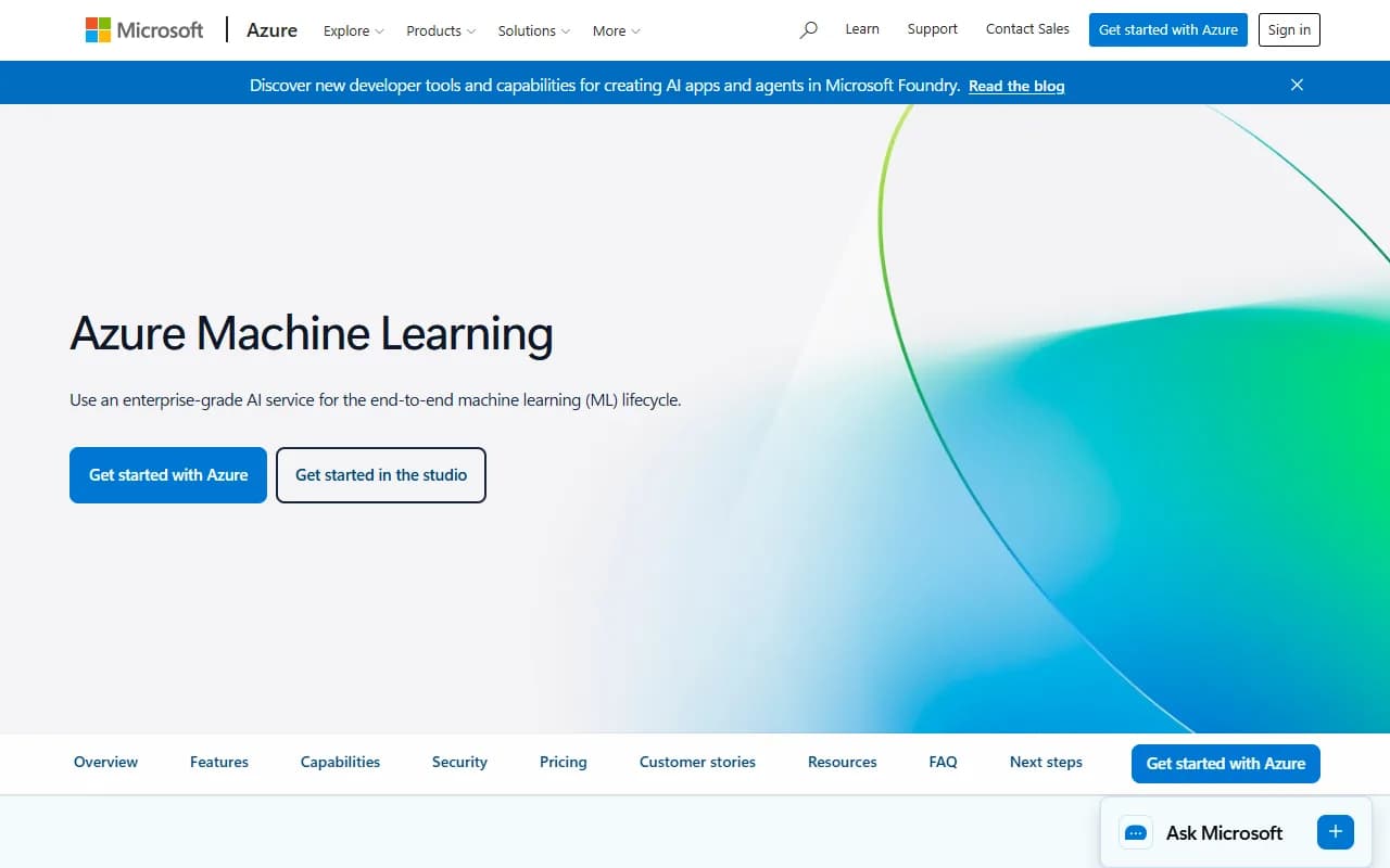 Azure Machine Learning Data Analytics showing azure machine learning - Enterprise-grade AI and ML, from data to deployment