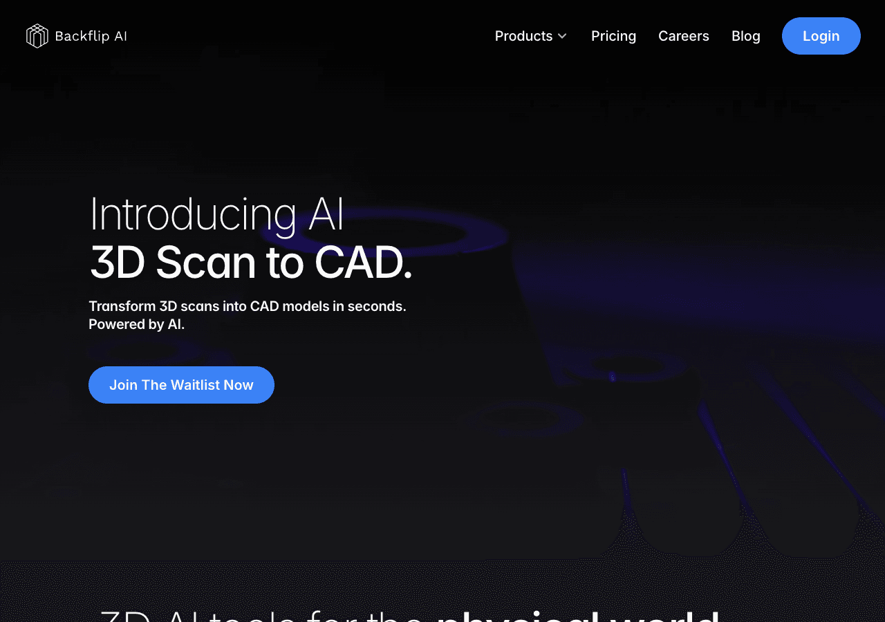 Backflip AI 3D Generation showing 3D Generation - 3D AI for the physical world. Our AI-enabled tools turbocharge your CAD and