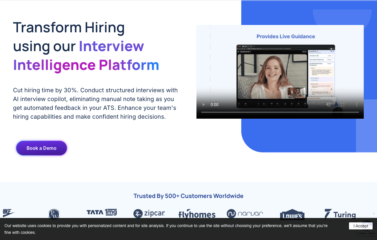 BarRaiser Conversational AI showing Conversational AI - Transforming interviews with AI intelligence and efficiency.