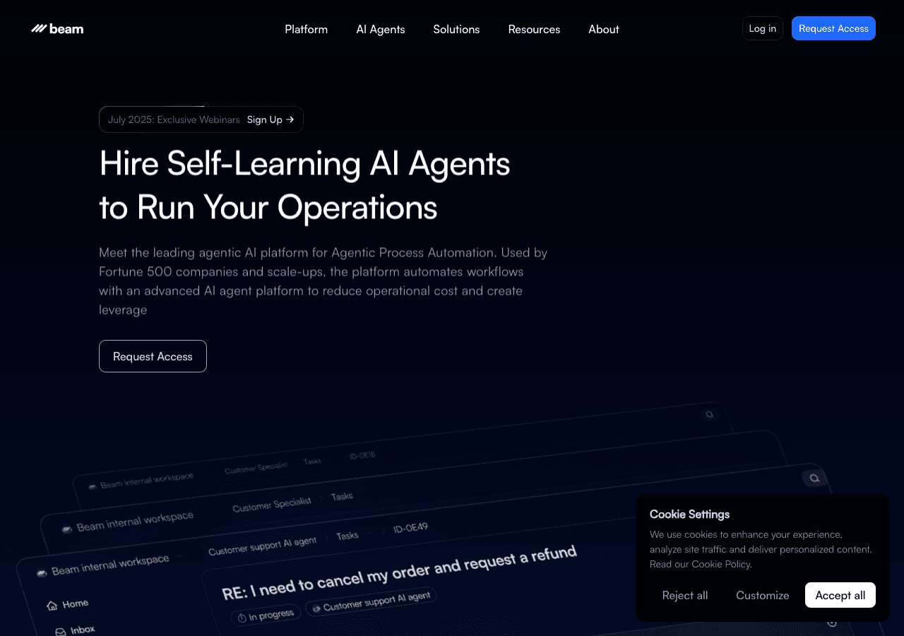 Beam AI Conversational AI showing ai agents - Hire Self-Evolving AI Agents to Run Your Operations