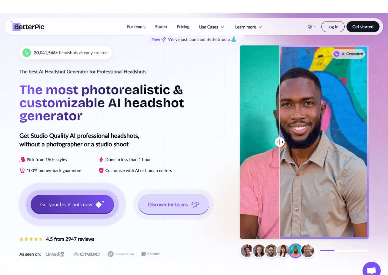 BetterPic Image Generation showing Image Generation - Studio-Quality AI Headshots in Minutes