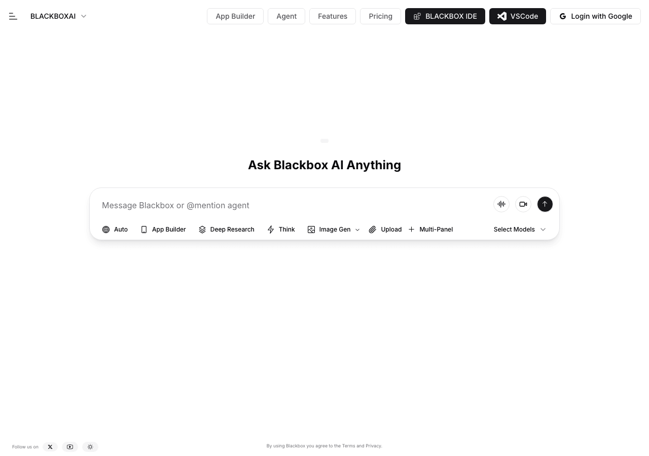 BLACKBOX.AI Code Assistance showing Code Assistance - Your 24/7 AI pair programmer powering autonomous development.