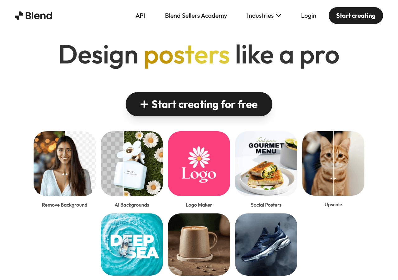 Blend: AI Background Eraser & Photo Editor Image Generation showing Image Generation - All-in-One AI Design Studio: Backgroun
