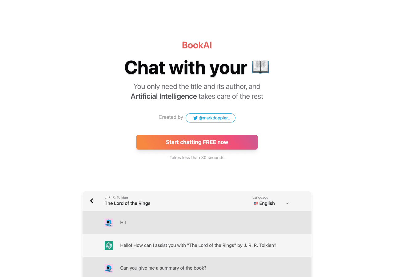 BookAI.chat Conversational AI showing Conversational AI - Your AI-powered book assistant