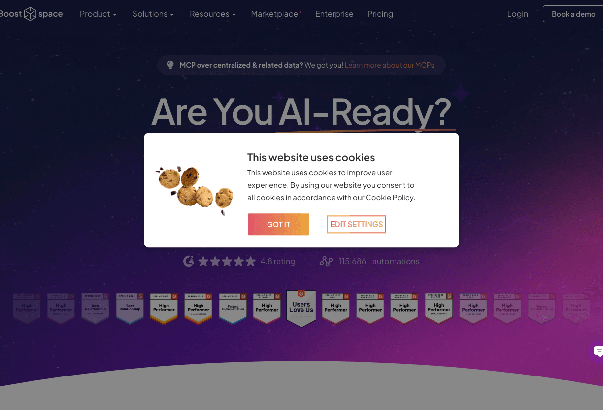 Boost.space Data Analytics showing Data Analytics - Where Data Management meets AI