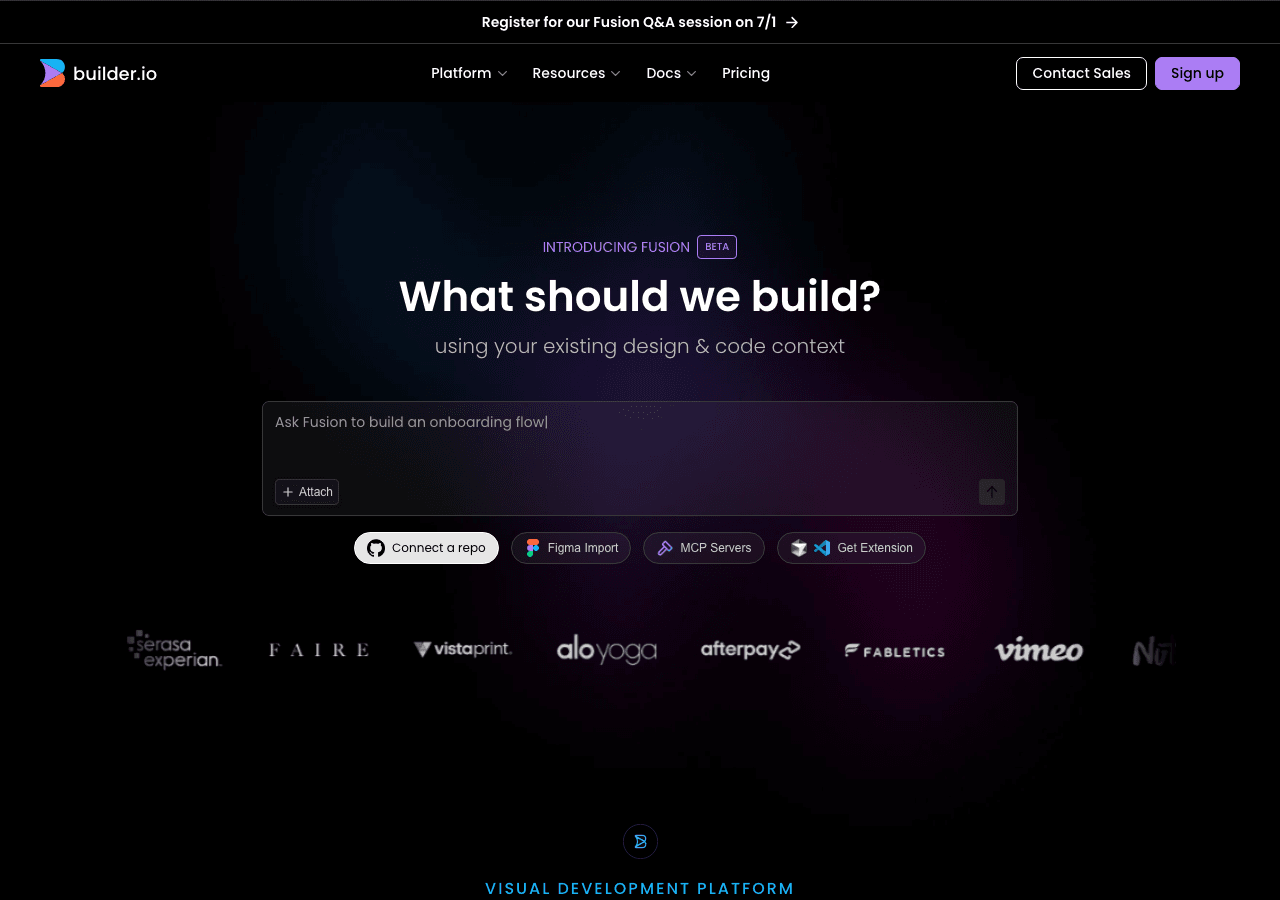 Builder.io Design showing Design - AI Frontend Engineer