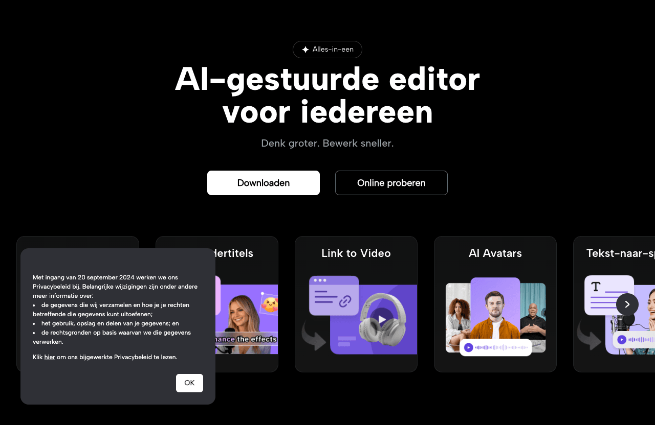 CapCut Video Editing showing Video Editing - Create professional videos effortlessly with AI-powered tools